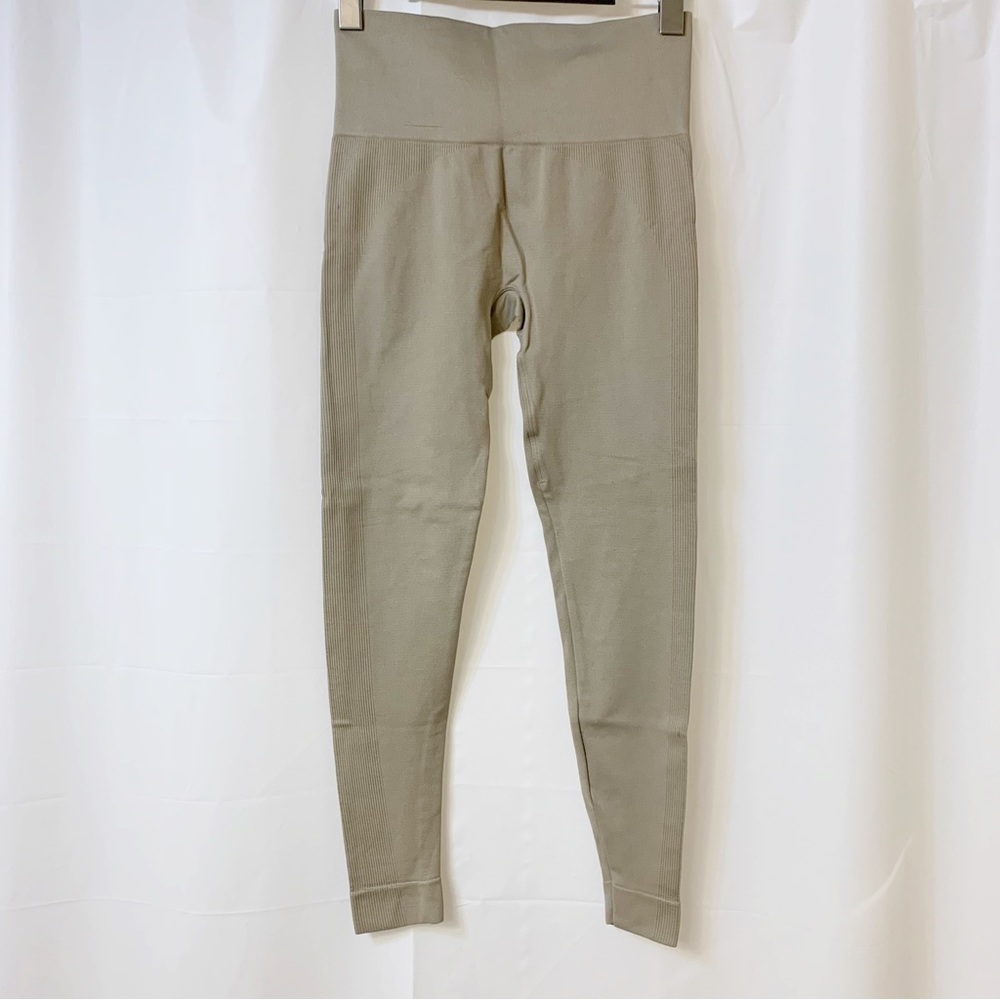 Set Active Taupe Beige Seamless Ribbed Leggings Small
